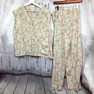 Vintage Gold Label Victoria Secret Floral Pajama Set Short Sleeves & Pants Large